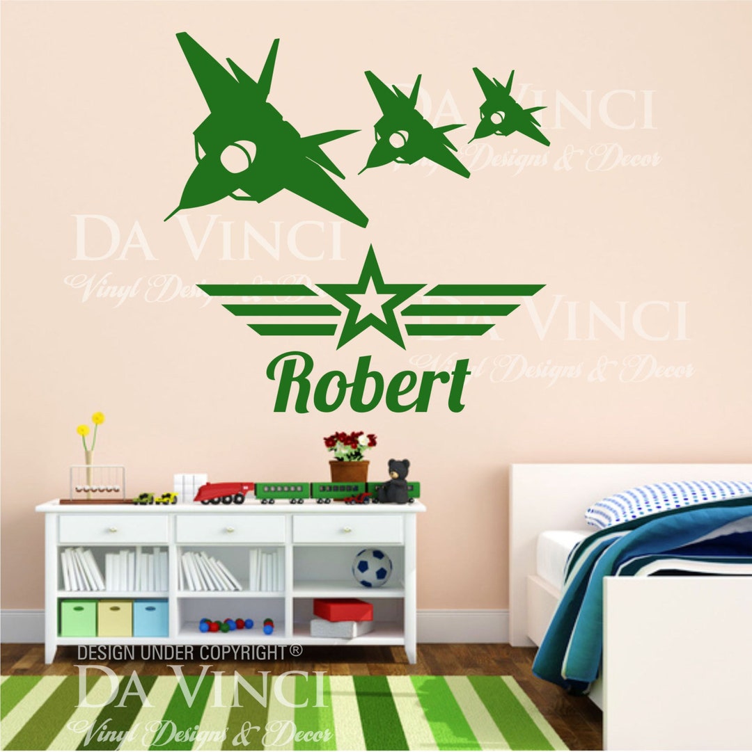 Airplane Planes Army Jets Wall Custom Room Name Vinyl Wall Decal ...