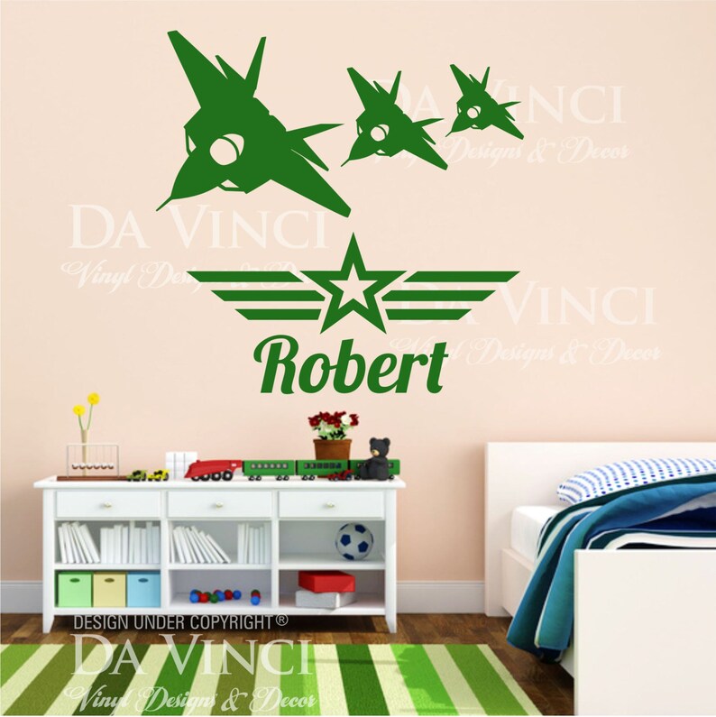 Airplane Planes Army Jets Wall Custom Room Name Vinyl Wall Decal ...