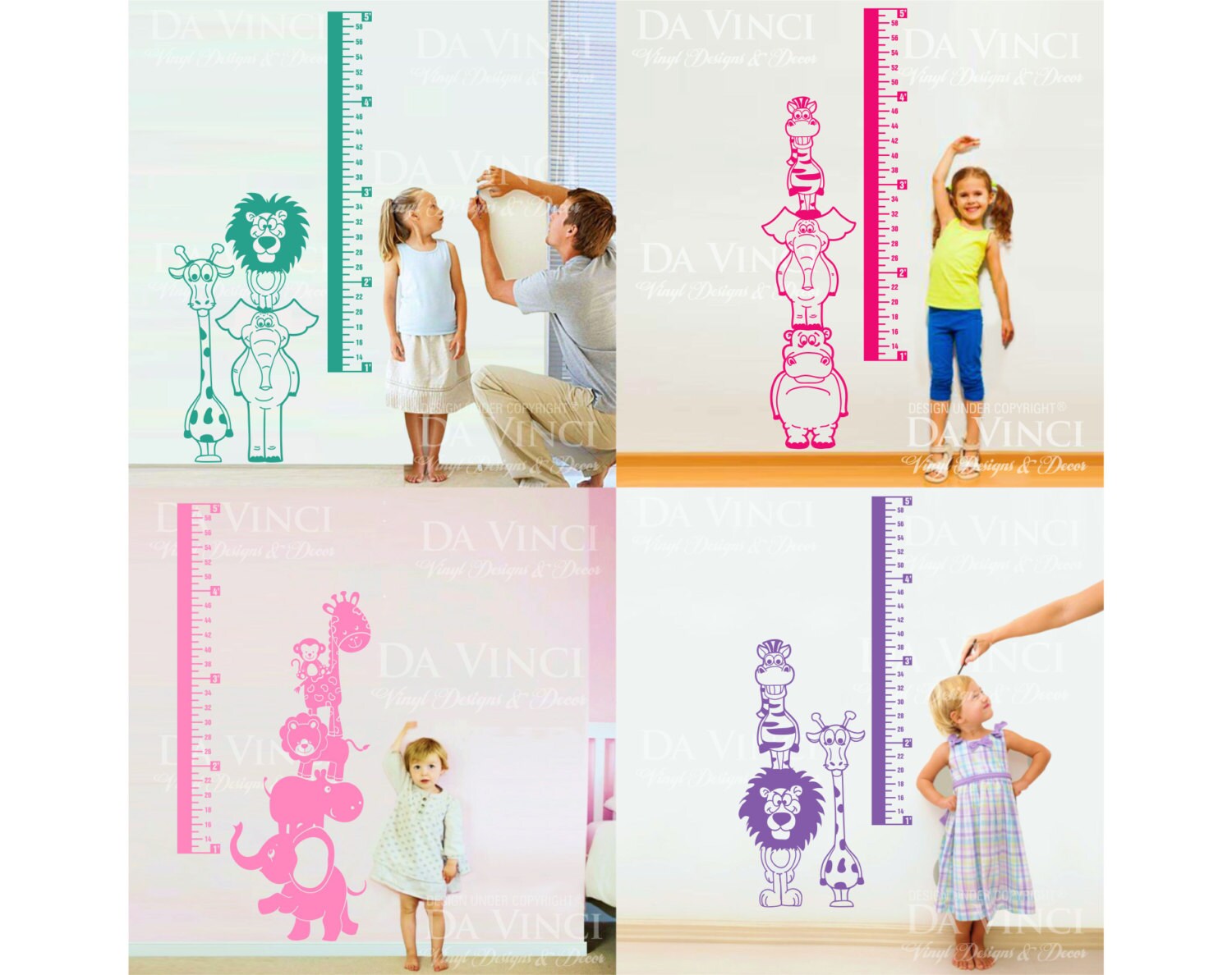 Height Chart Wall Decal Sticker Vinyl Animals Safari Baby Kid Girl Room ...