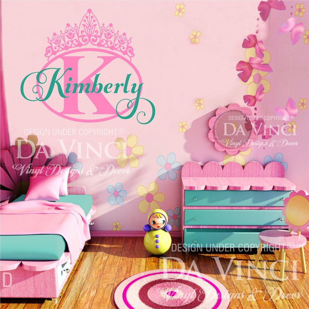 Custom Name Monogram Initial Crown Vinyl Wall Room Decal Sticker Decor ...