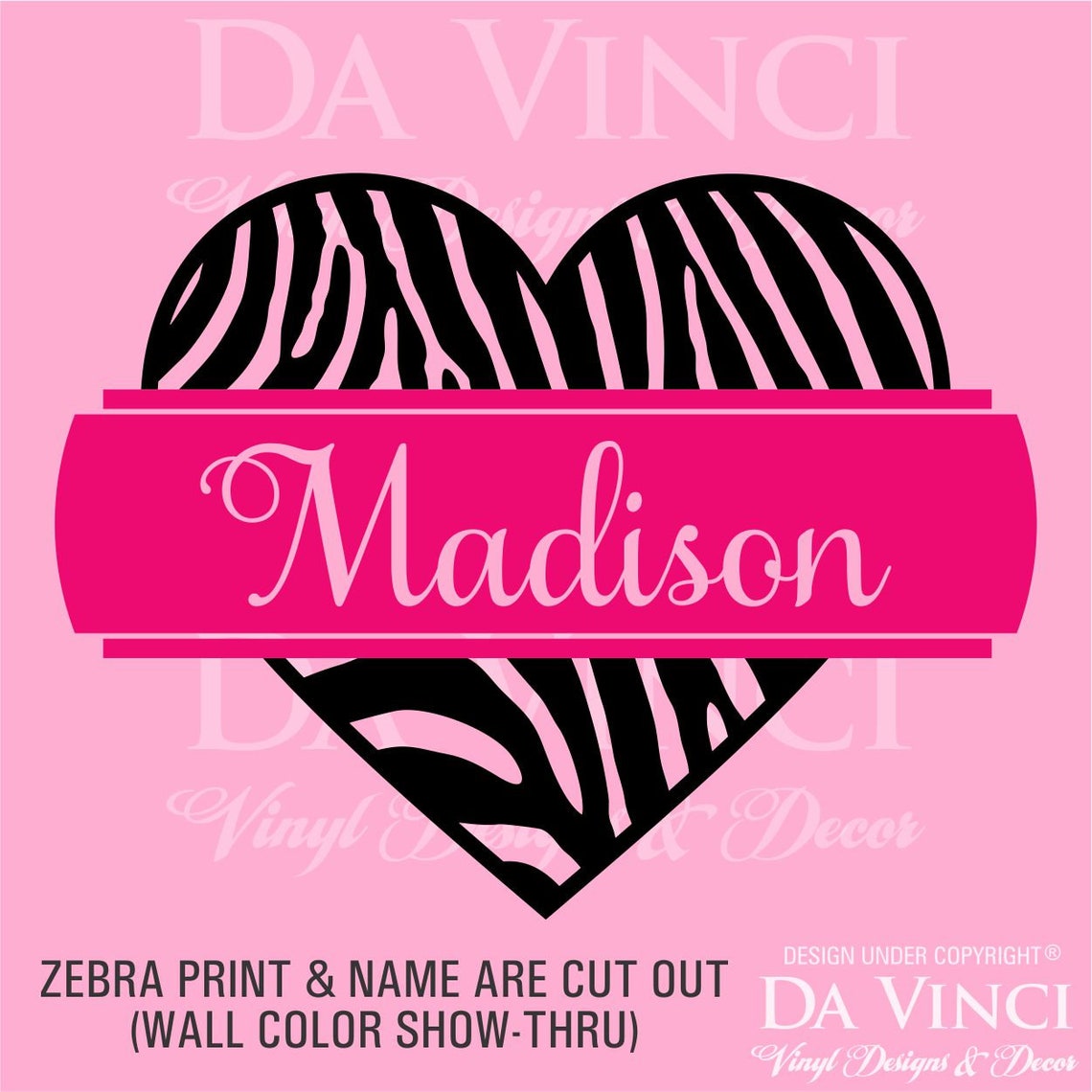 Zebra Print Heart Personalized Custom Name Room Bedroom Vinyl | Etsy