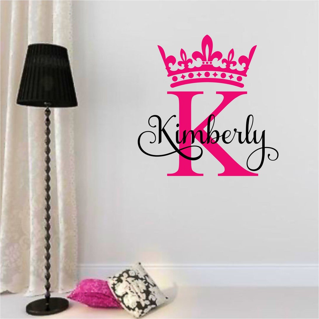 Custom Name Monogram Initial Crown Vinyl Wall Room Decal Sticker Decor ...