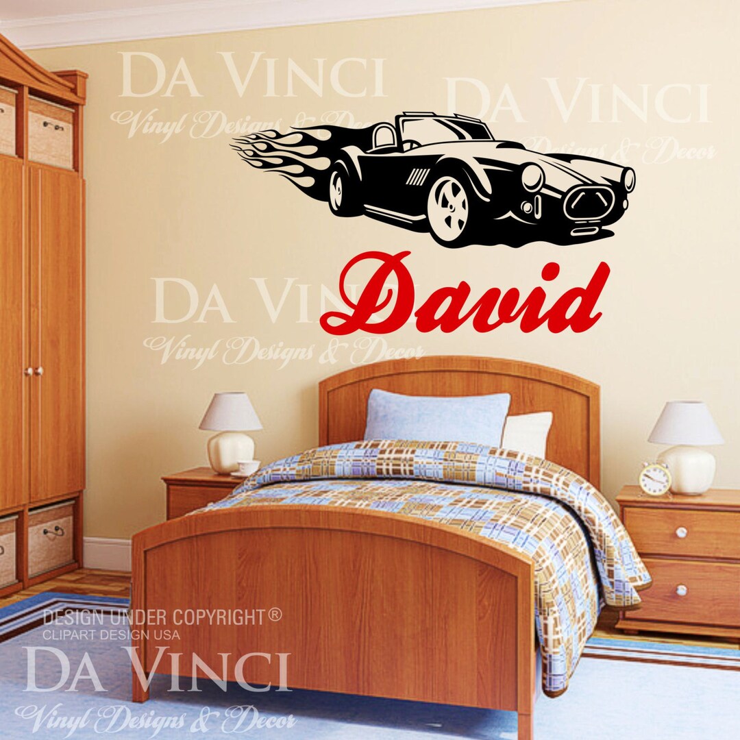 Car Classic Wheels Racecar Custom Wall Room Name Vinyl Wall Decal ...