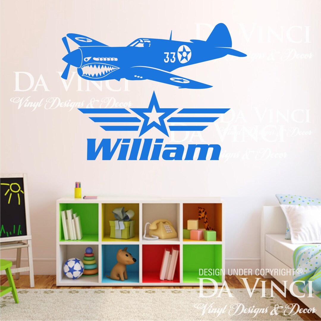 Airplane Aircraft Planes Tiger Shark Custom Wall Name Vinyl Wall Decal ...