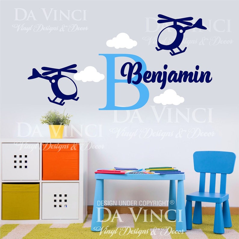 Helicopter Aircraft Planes Wall Custom Name Monogram Vinyl Wall Decal ...