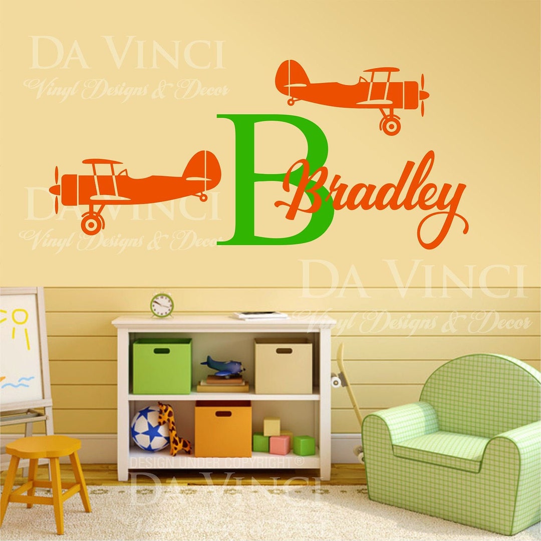 Airplanes Aircraft Biplane Wall Custom Name Monogram Vinyl Wall Decal ...