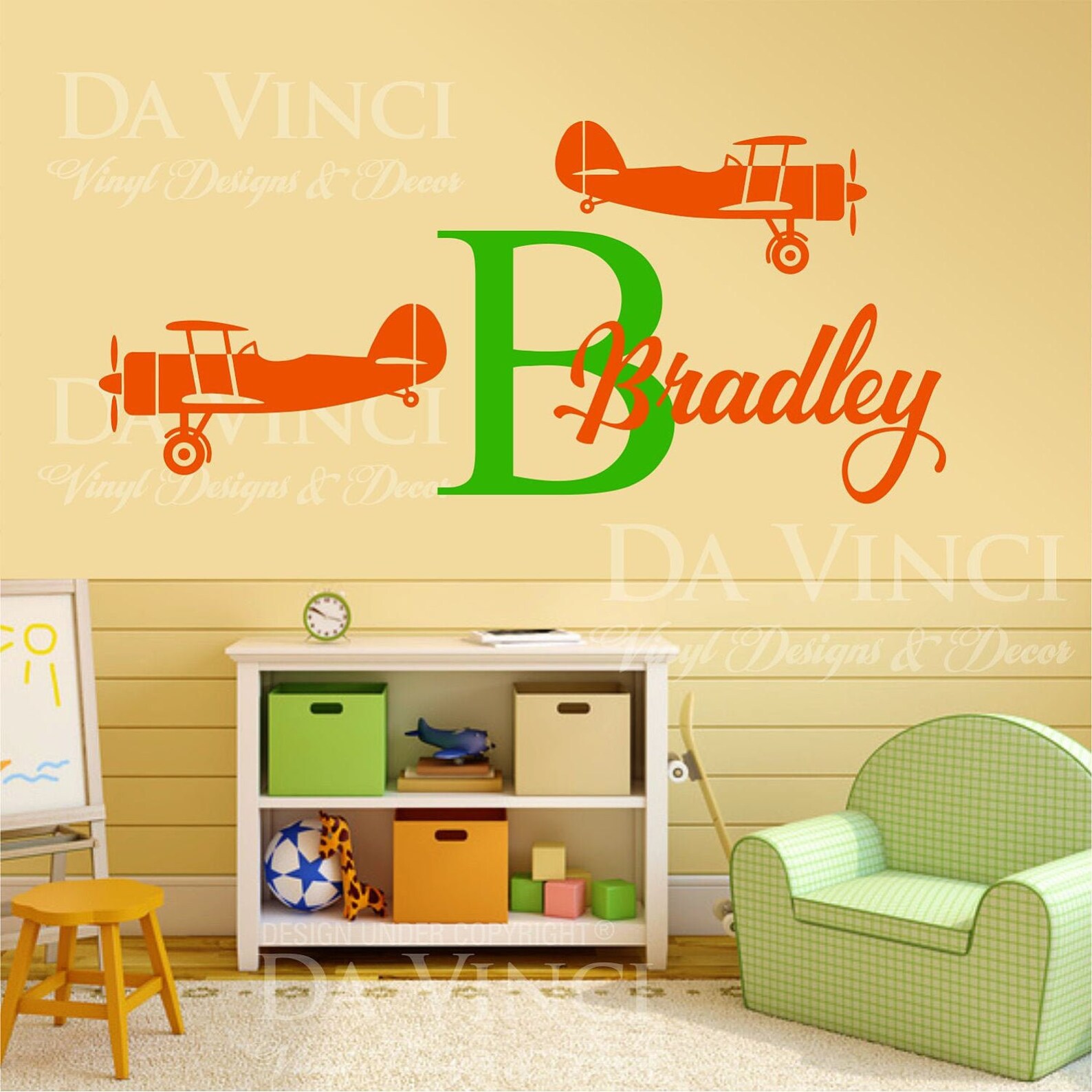 Airplanes Aircraft Biplane Wall Custom Name Monogram Vinyl Wall Decal ...