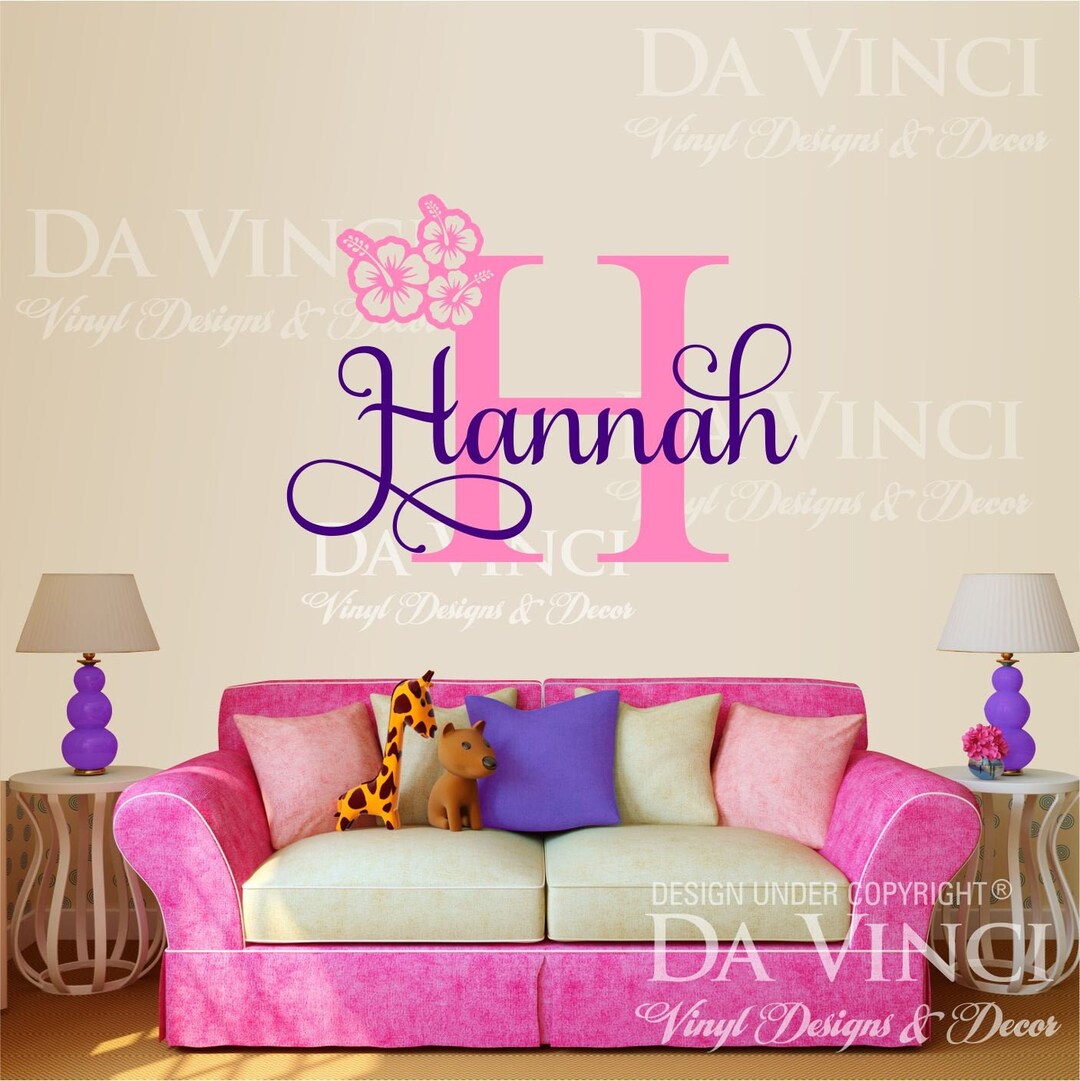 Custom Name Monogram Initial Flowers Vinyl Wall Room Decal Sticker ...