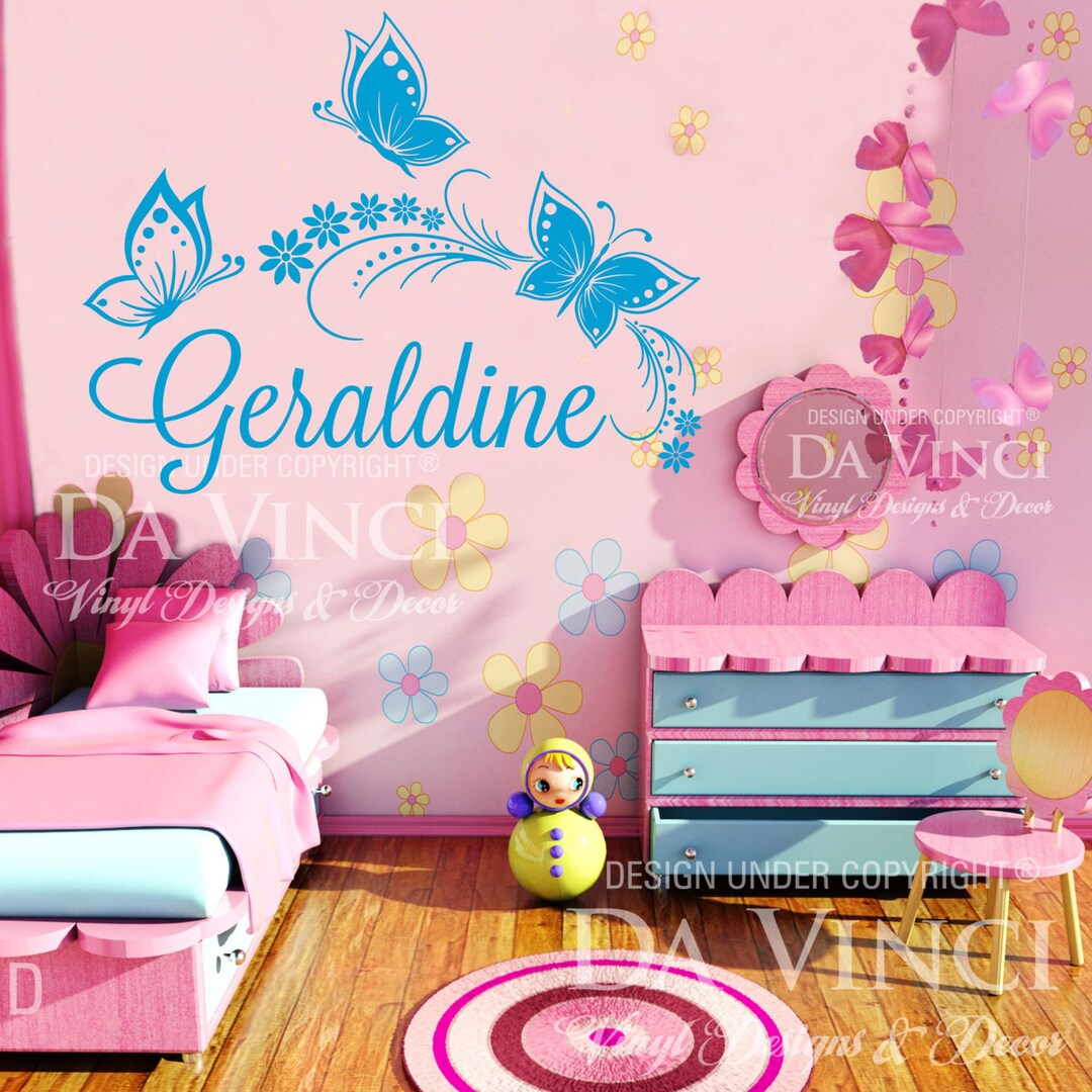 Butterflies Flower Personalized Custom Girl Name Vinyl Decal Sticker ...