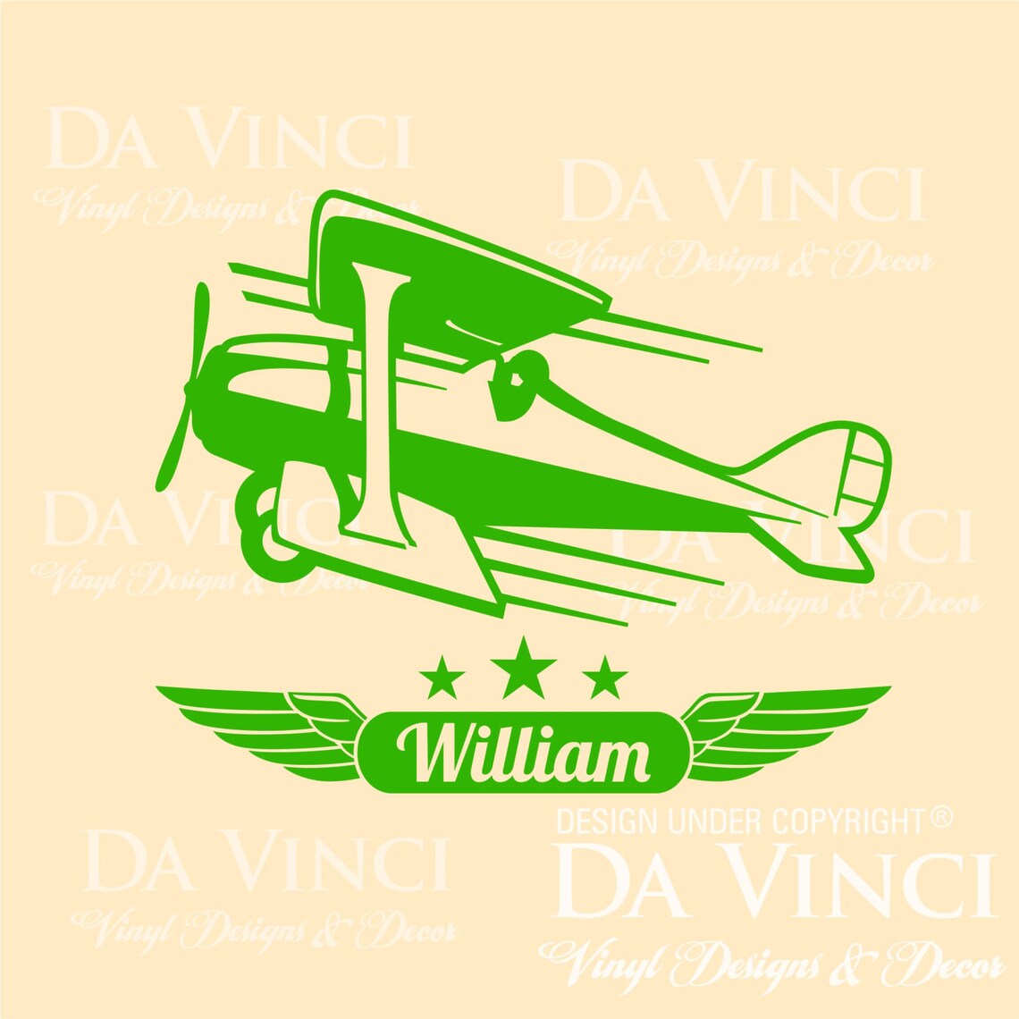 Airplane Aircraft Biplane Planes Wing Wall Custom Name Vinyl Wall Decal ...