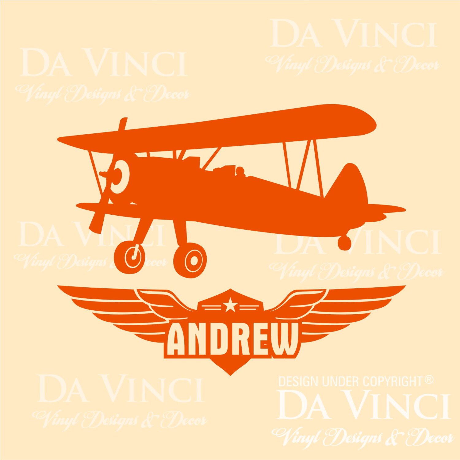 Airplane Aircraft Biplane Planes Wall Room Custom Name Vinyl Wall Decal ...