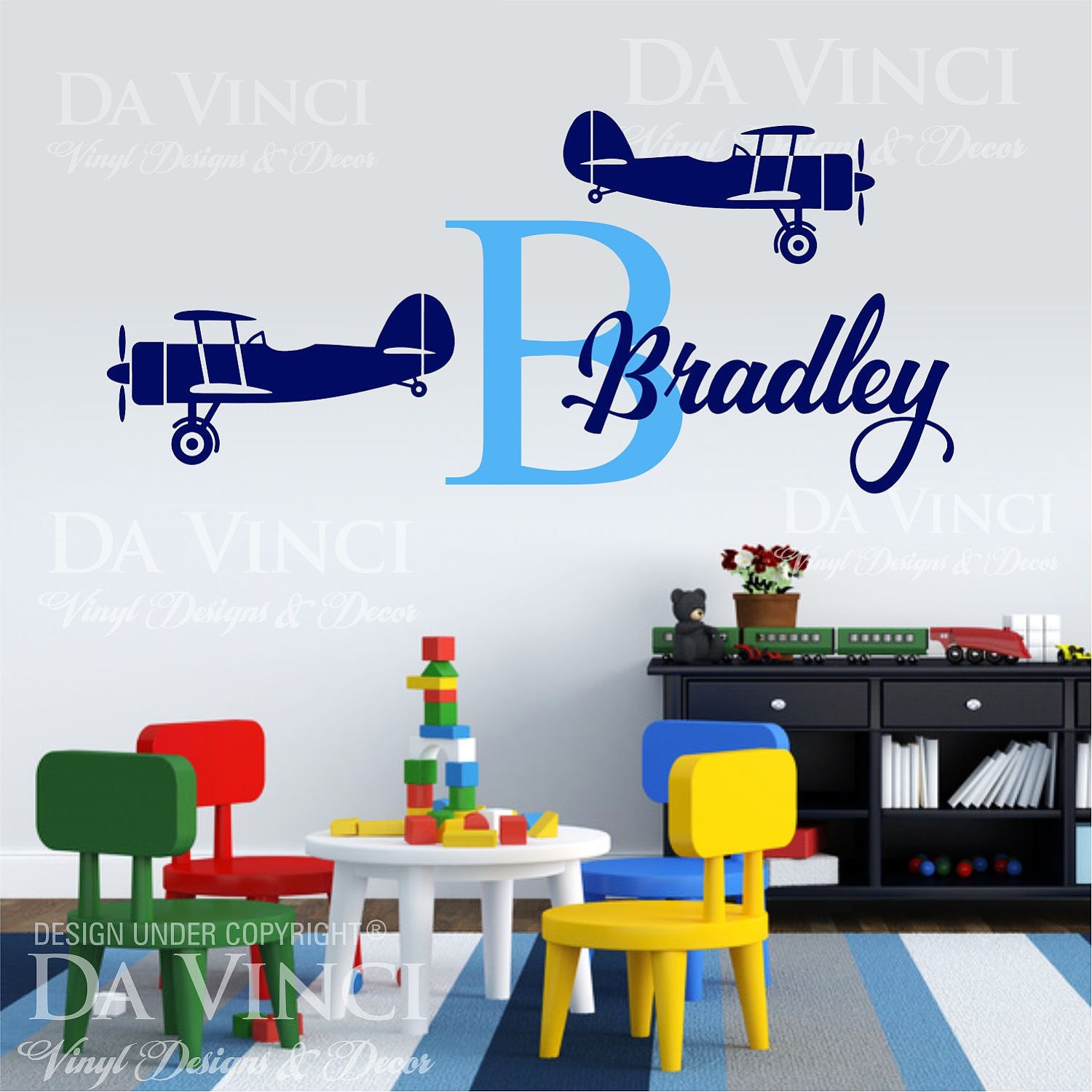 Airplanes Aircraft Biplane Wall Custom Name Monogram Vinyl Wall Decal ...