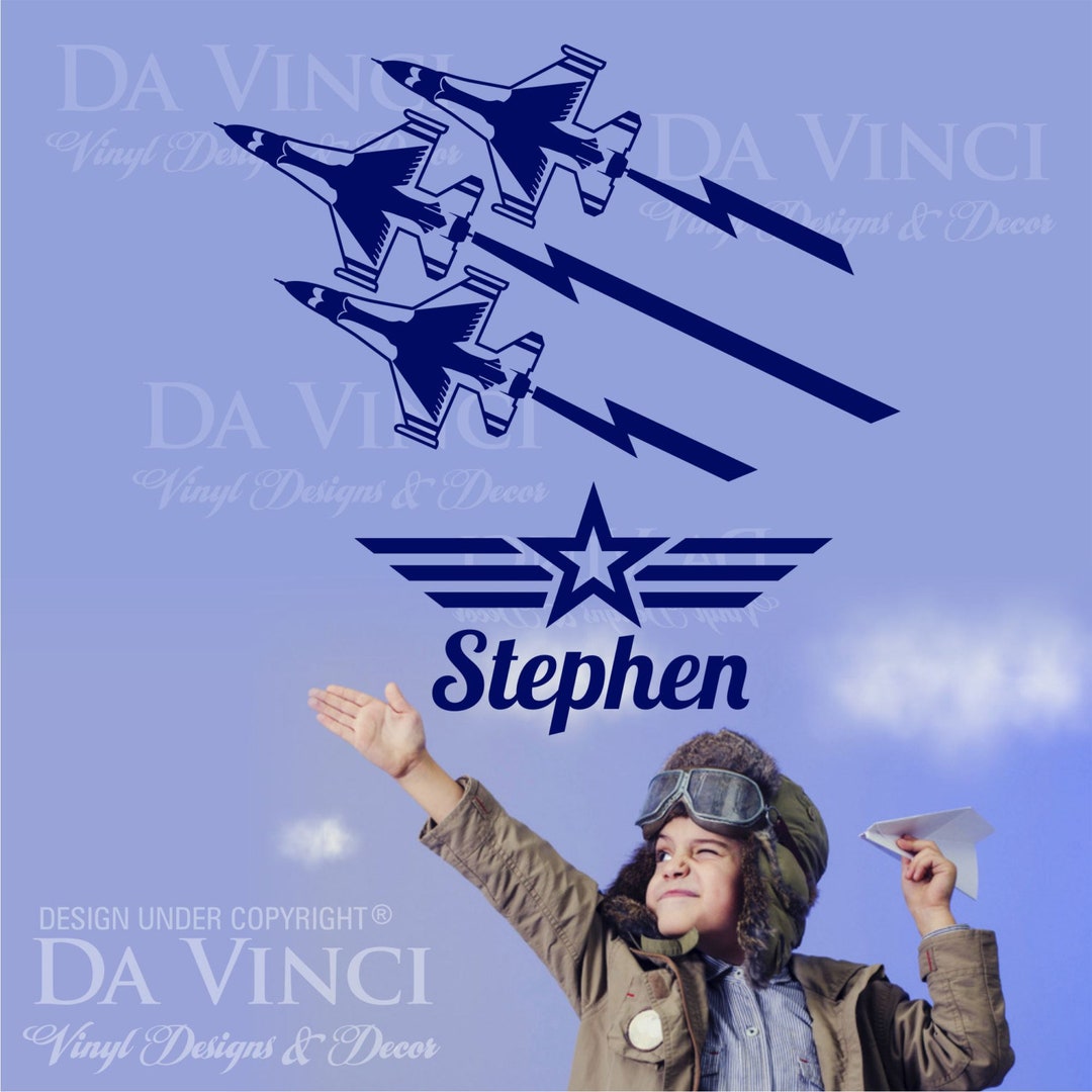 Airplane Planes Army Jets Thunderbirds Wall Custom Name Vinyl Wall ...