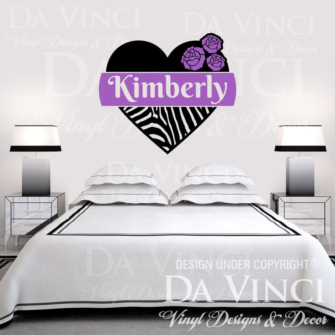 Zebra Print Heart Flower Roses Personalized Custom Name Room Bedroom ...