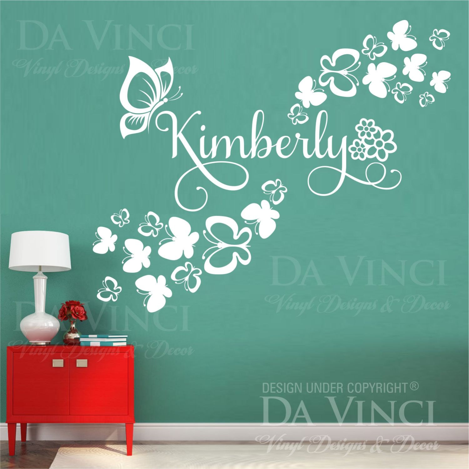 Butterflies Flowers Personalized Custom Name Vinyl Decal Sticker Wall ...