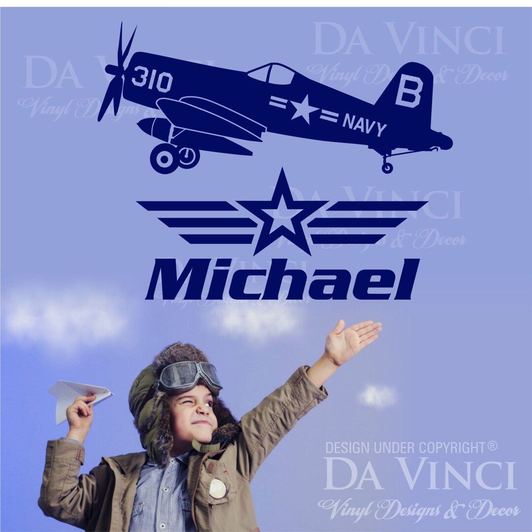 Airplane Aircraft Planes Navy Warbird Wall Custom Name Vinyl Wall Decal ...
