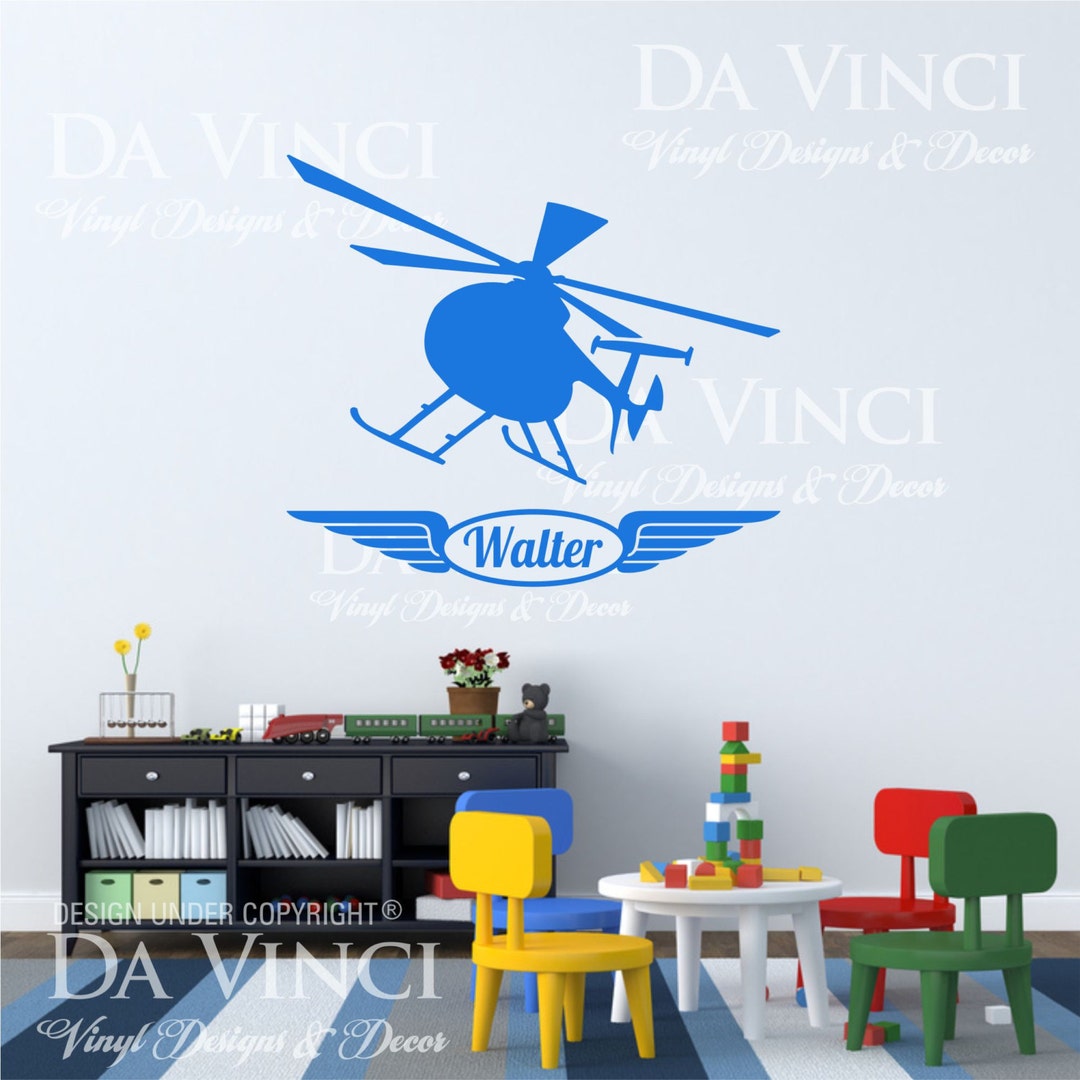 Helicopter Airplane Planes Wall Room Custom Name Vinyl Wall Decal ...