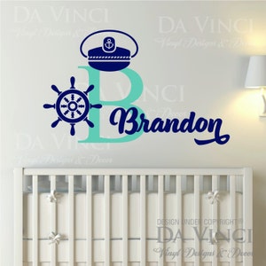 Custom Name Wall Decal Sticker Monogram Vinyl Captain Hat Baby Room Nursery