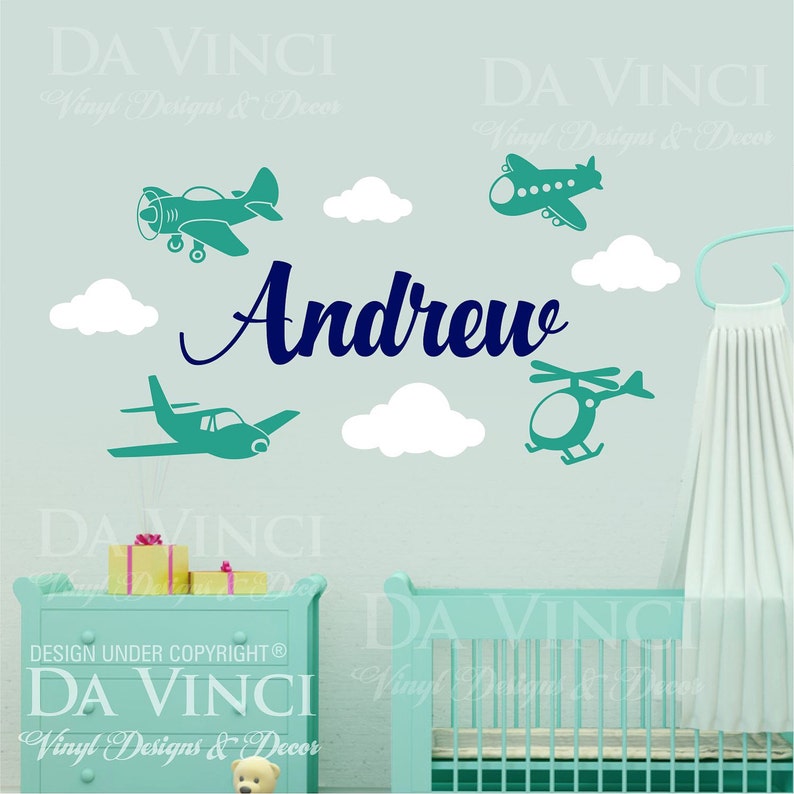 Airplanes Helicopter Aircraft Wall Custom Name Vinyl Wall Decal Sticker ...