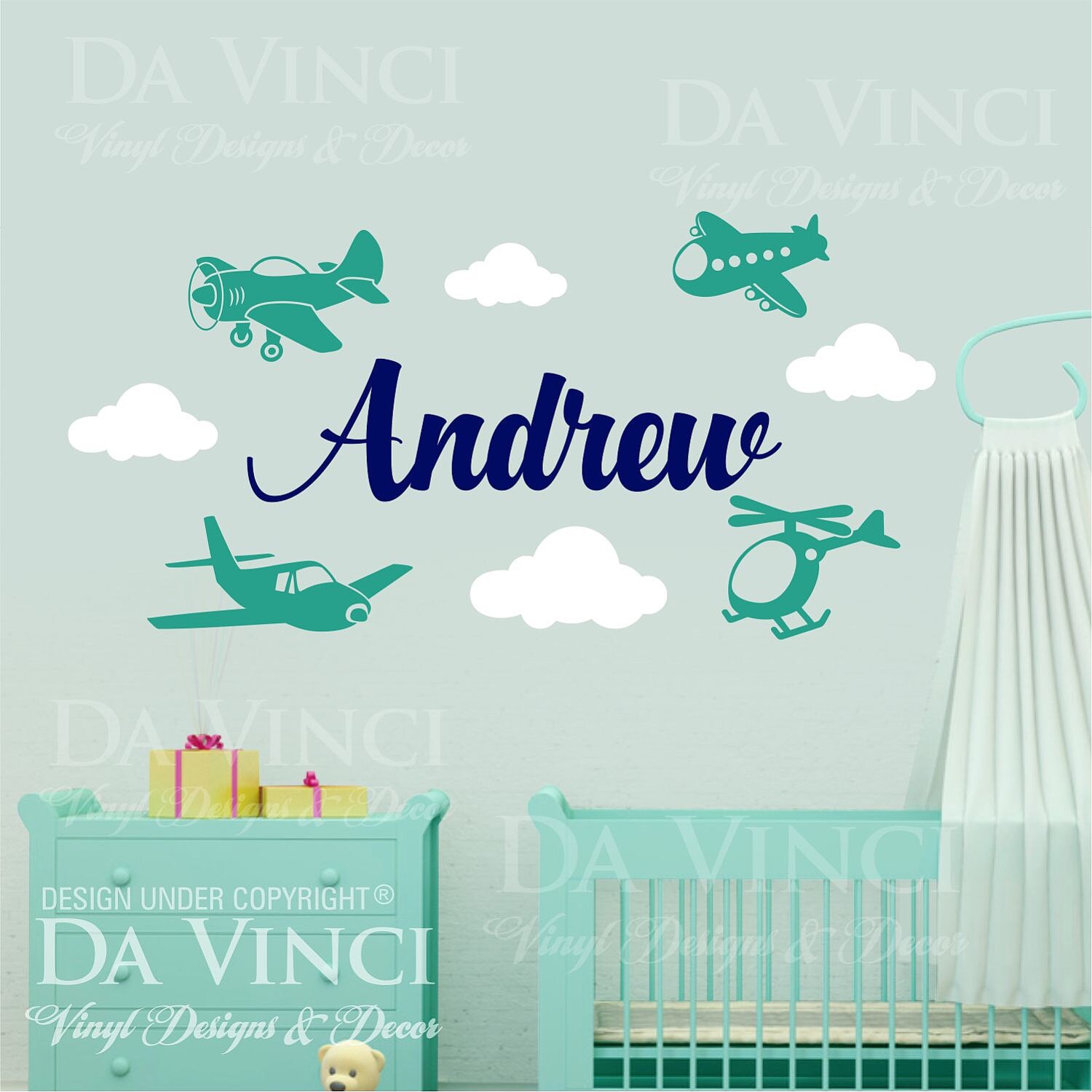 Airplanes Helicopter Aircraft Wall Custom Name Vinyl Wall Decal Sticker ...