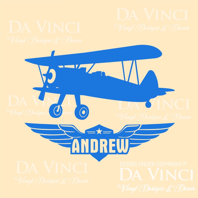 Airplane Aircraft Biplane Planes Wall Room Custom Name Vinyl Wall Decal ...