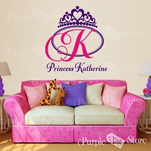 Princess Custom Name Monogram Initial Crown Vinyl Wall Room Decal Sticker Decor