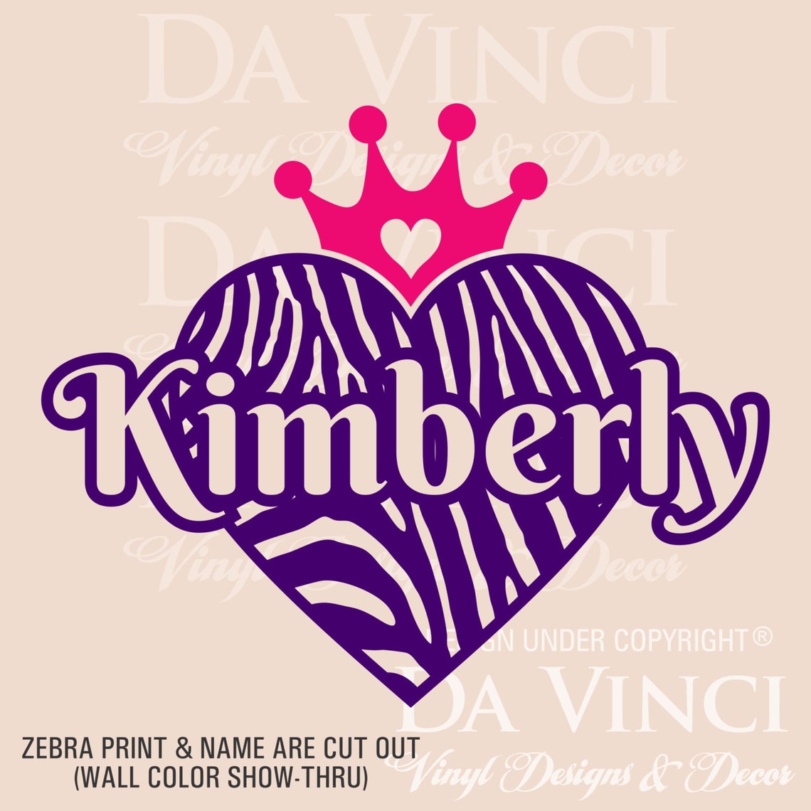 Zebra Print Heart Crown Princess Personalized Custom Name Room Bedroom ...