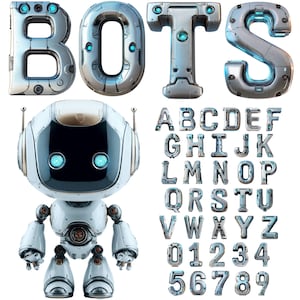 Roboter Buchstaben PNG, Bot Buchstaben, Buchstaben für Tech-Themen, Buchstaben für futuristische Themen, Roboter Alphabet, Droiden Alphabet, 3D Roboter, STEM Design 9