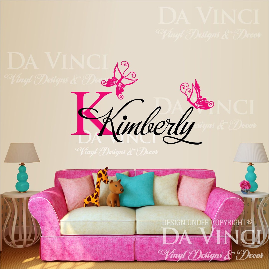 Custom Name Monogram Initial Butterflies Vinyl Wall Room Decal Sticker ...