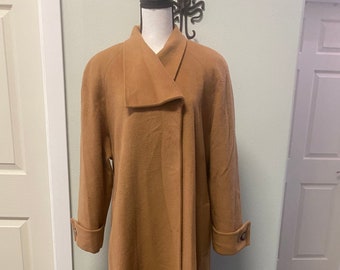 Vintage Perry Ellis Floor Length Wool Camel Pea Coat, Full Length Cape Coat, Open Front Pea Coat, Vintage Swing Coat, Mother's Day Gift