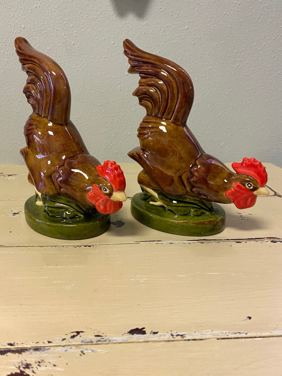 Rooster Collection Hand Painted Ceramic Set of Rooster, Farm House Decor, Vintage Ceramic ...