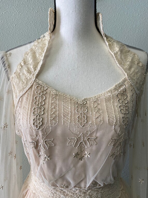 Vintage Gown, Beige Dress, Lace Overlay Gown, Eli… - image 2