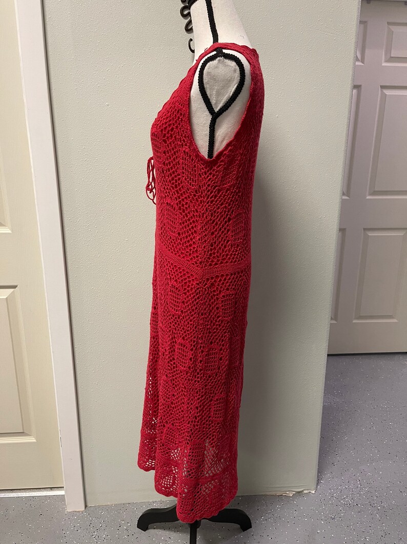 Corset Front Crocheted Dress Beautiful Red Crocheted Calf Length Dress and Over Jacket by Monroe /& Main Slip Dress with Jacket Cover