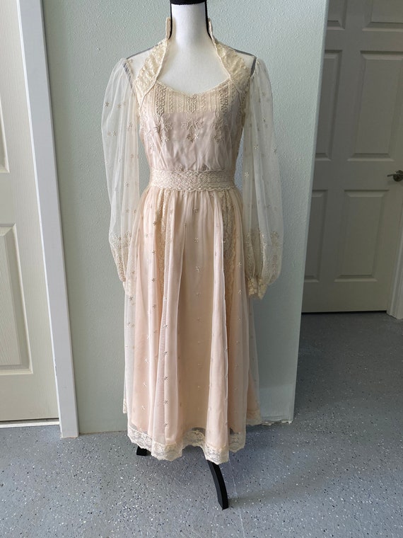 Vintage Gown, Beige Dress, Lace Overlay Gown, Eli… - image 1