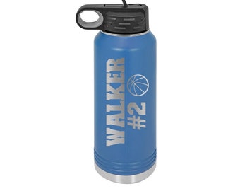 Personalized Basketball Water Bottle: Laser Engraved Stainless Steel Sports Bottle