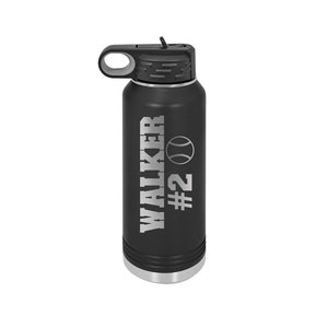 Personalized Baseball Sports Water Bottle with Straw Custom Sports Bottle Back to School Custom Laser Engraved 32oz Baseball Bottle 1064