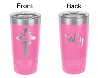 Religious Gift Floral Cross Tumbler Engraved Religious Coffee Mug  Gift Tumbler Floral Cross