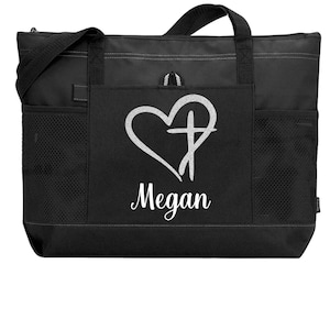 Personalized Religious Heart Cross Bag Custom Faith Bag Church Gift Bible Bag Christmas Gift Christian Gift