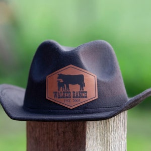 Kids Cowboy Hat with Name and Leather Patch – Personalized Western Costume Hat