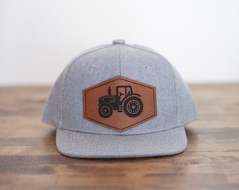 Custom Kids Hat Toddler Infant Adult Trucker Tractor Leather Patch Hat Trucker Hat Tractor Hat for kids baby hat Patch Hat trendy Hat