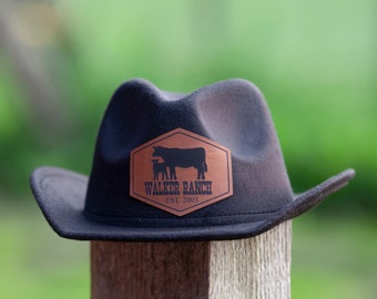 Kids Cowboy Hat with Name and Leather Patch – Personalized Western Costume Hat