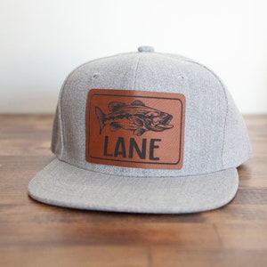 Custom Kids Fishing Name Hat Toddler Infant Adult Fishing Leather Patch Hat Trucker Hat Fishing hat for kids baby hat Trendy Leather Patch