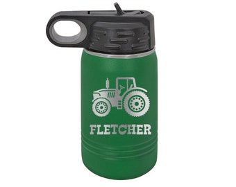 Tractor Kids Water Bottle: Personalized Engraved 12 oz Stainless Steel