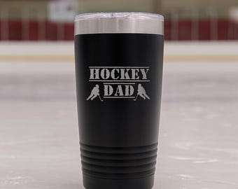 Hockey Dad Tumbler – Personalized Engraved Stainless Steel Cup, Custom Name Rugged Sports Gift, Ice Hockey Coach or Player Dad Cup #1