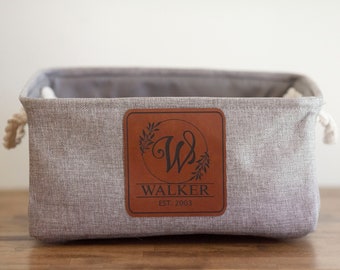 Personalized Linen Storage Basket: Farmhouse Decor Gift Box