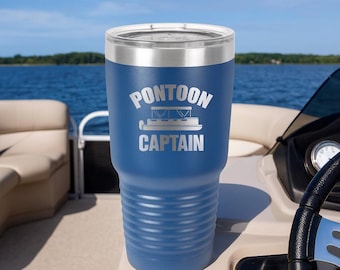 Personalized Pontoon Captain Tumbler – Custom Engraved Boating Gift, Lake Life Cup, Boat Captain Mug, Nautical Gift for Him or Her