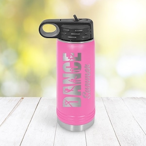 Personalized Dance Water Bottle for Girls | Custom Ballet Dancer Gift | Engraved Stainless Steel Dance Camp Bottle with Straw Lid