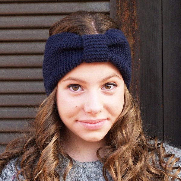 Blue Turban Knit Headband, Navy Blue Knit Headband, Knitted Head Wrap, Knitted Ear Warmer, Hand Knitted Turban Ear-warmer, Hat Hair Wrap,