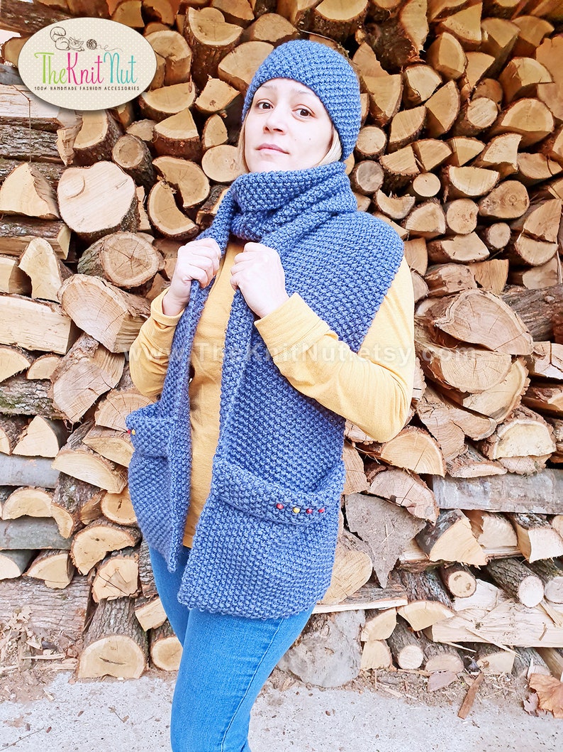 Hand Knitted Scarf With Pockets Long Scarf with Pockets Etsy