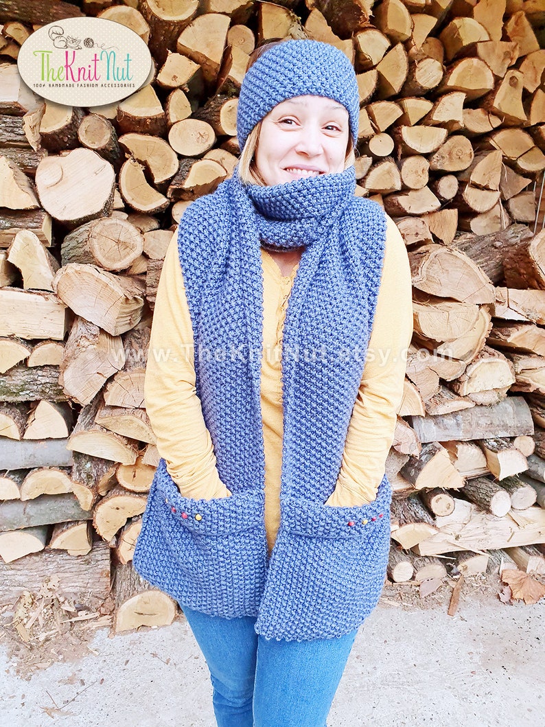 Hand Knitted Scarf With Pockets Long Scarf with Pockets Etsy